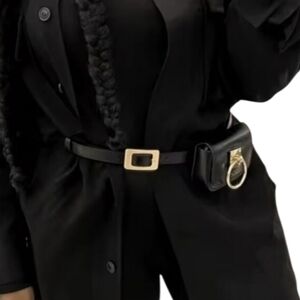 ZARA Vegan Leather Black Bag Belt with Gold Buckle | NWOT